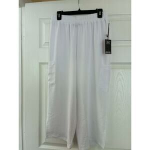 Ashley Blue White Wide Leg Pants Womens L Elastic Waist Pockets NWT